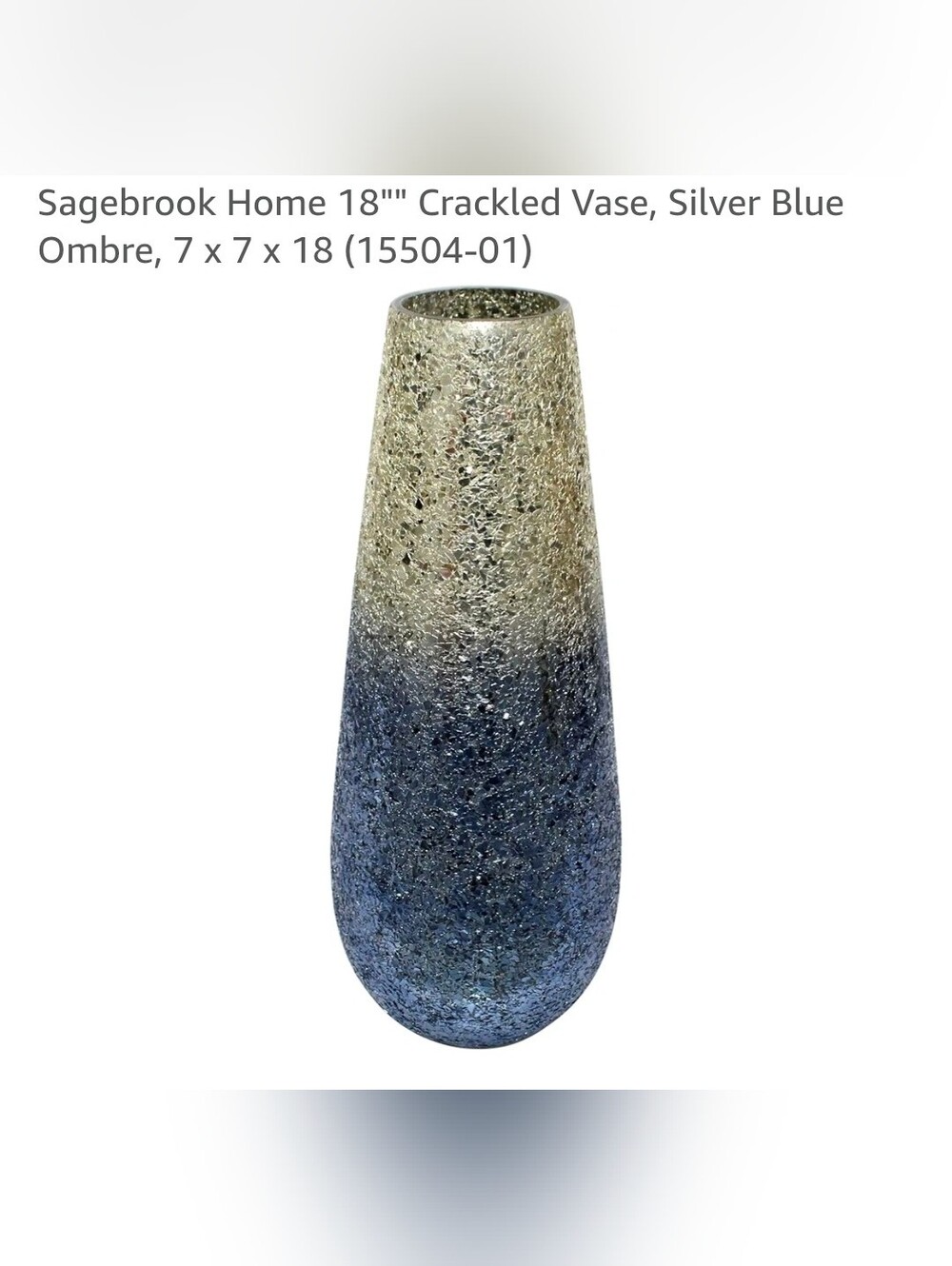 Tall Crackle Glass Vase - Silver to Blue Ombre